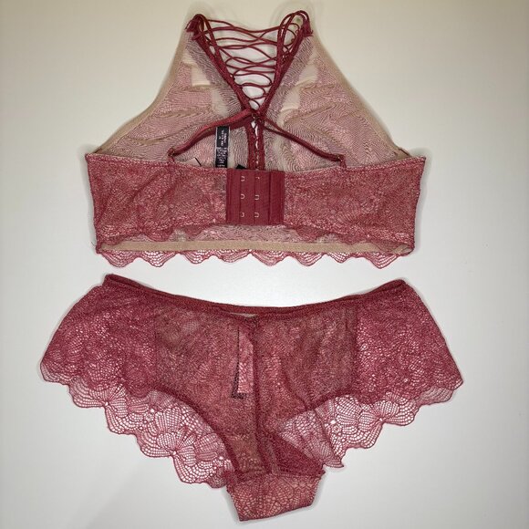 Victoria's Secret Bralette Set Womens Size Medium Rose Lace Strappy Cross Back - Picture 9 of 9